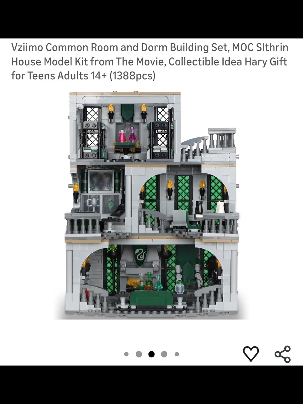Harry Potter Slytherin House Common Room Three-Story Dorm Lego Building Set